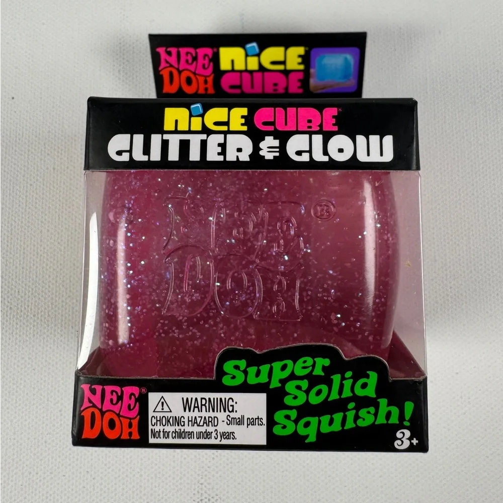 🔥VIRAL & ULTRA RARE - NeeDoh Nice Cube Glitter & Glow Super Solid Squish - PINK